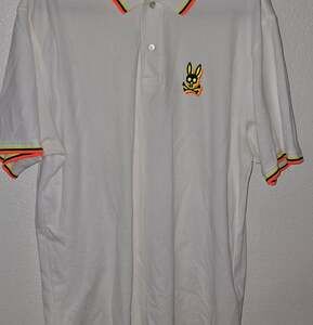 Psycho Bunny White Pique Polo with Neon Trim